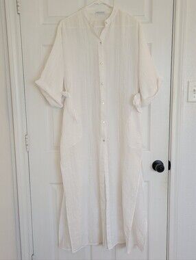 Robin Piccone White Gauze Button-Front Maxi Dress Cover Up